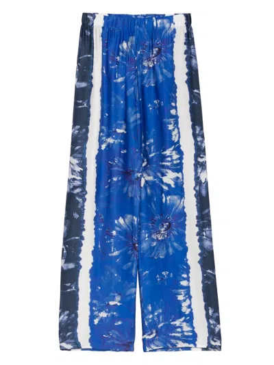 Ermanno Firenze Floral-print Trousers In Blue