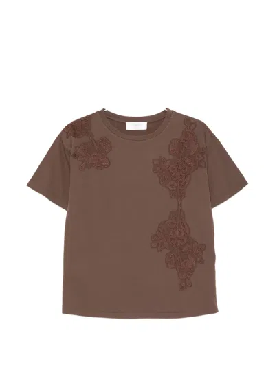 Ermanno Firenze Floral-appliqué T-shirt In Brown