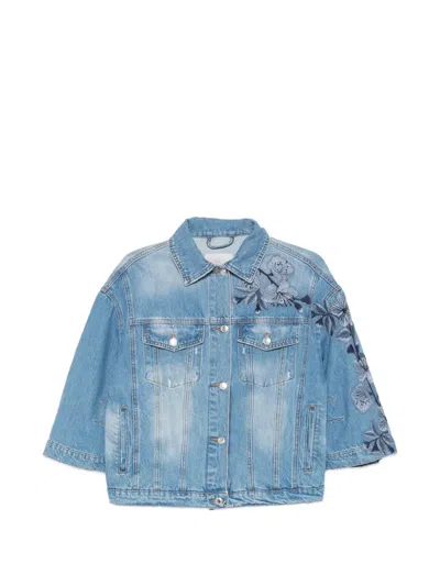 Ermanno Firenze Floral-detail Denim Jacket In Blue