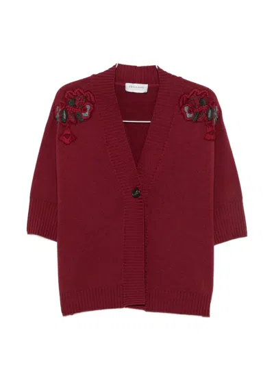 Ermanno Firenze Floral-embroidered Cardigan In Burgundy