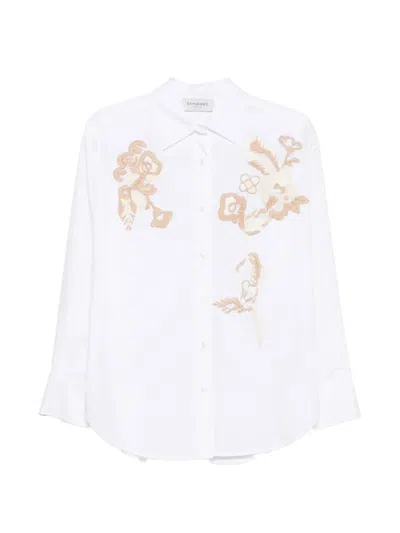 Ermanno Firenze Floral-embroidered Cotton Shirt In White