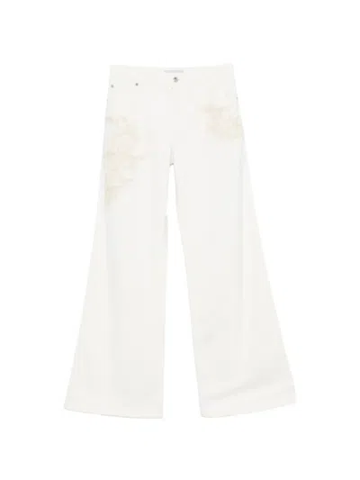 Ermanno Firenze Floral-embroidered Jeans In Neutral