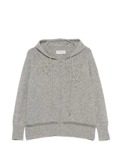 Ermanno Firenze Floral-embroidered Knit Hoodie In Grey