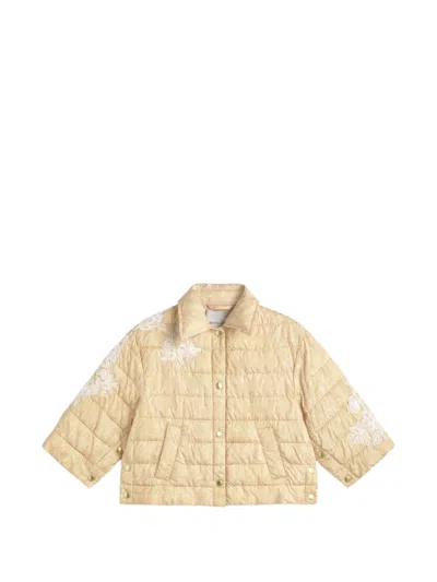 Ermanno Firenze Floral-embroidered Quilted Jacket In Yellow