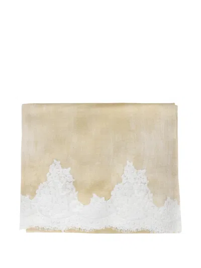 Ermanno Firenze Floral-embroidered Scarf In Brown