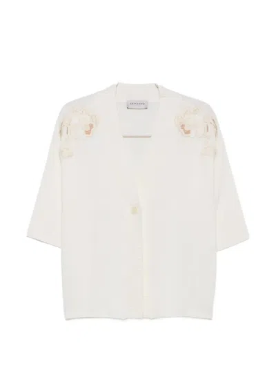 Ermanno Firenze Floral-embroidered V-neck Cardigan In White