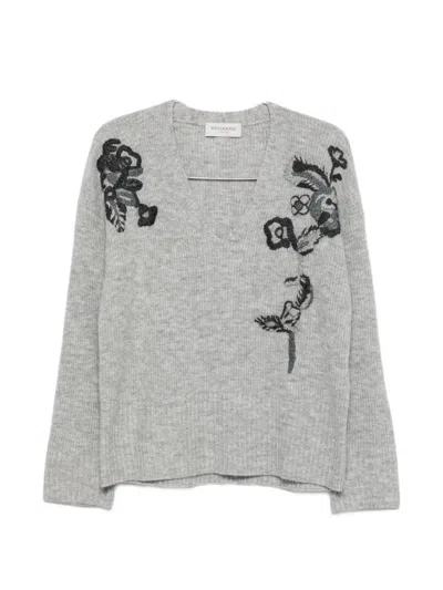 Ermanno Firenze Floral-embroidered V-neck Sweater In Gray