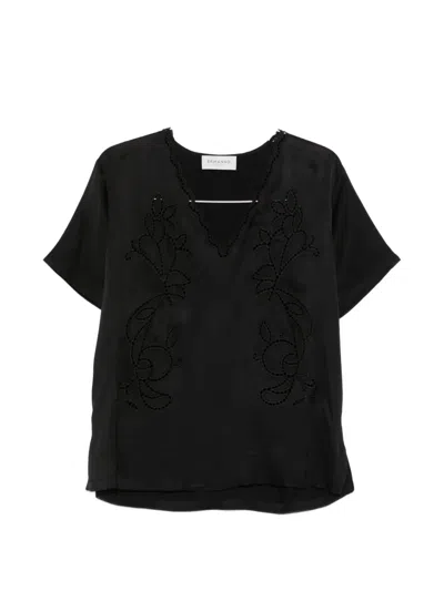 Ermanno Firenze Floral-embroidery V-neck Top In Black