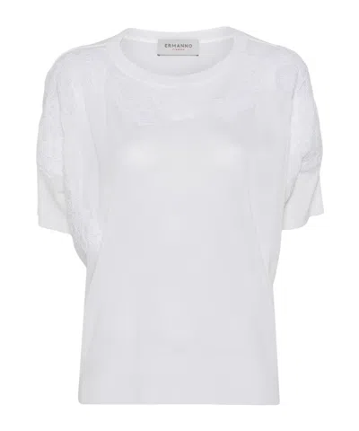 Ermanno Firenze Floral-lace Crewneck T-shirt In White