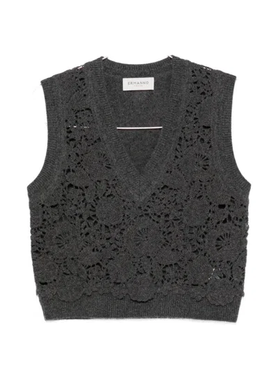 Ermanno Firenze Floral-lace Gilet In Gray