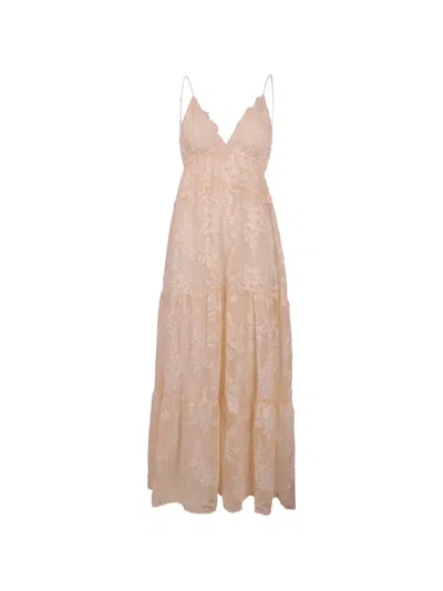 Ermanno Firenze Floral-lace Tiered Maxi Dress In Pink