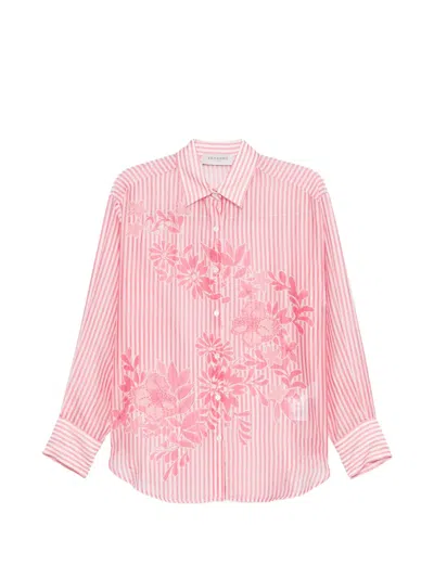 Ermanno Firenze Floral-print Striped Shirt In Pink