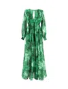 Ermanno Firenze Flowing Floral Print Dress With Deep V-neckline In Green