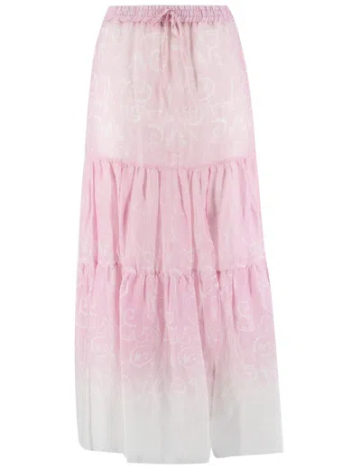 Ermanno Firenze Flowing Satin Long Skirt With High Waist In Pink