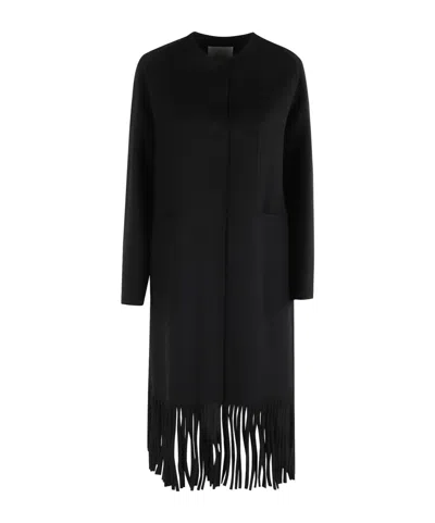 Ermanno Firenze Fringed Hem Coat In Black
