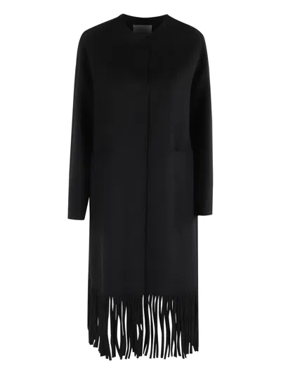 Ermanno Firenze Fringed Single-breasted Coat In Black
