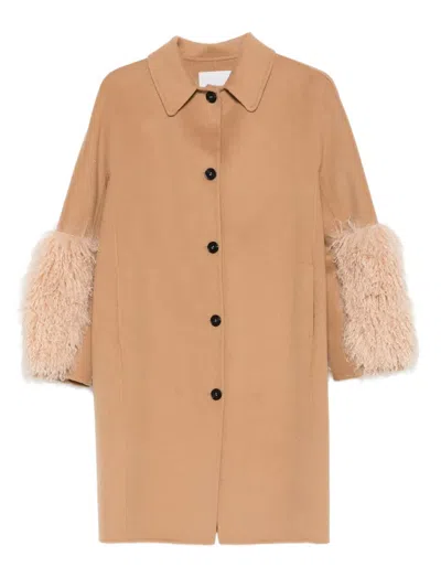Ermanno Firenze Fur-trimmed Coat In Brown
