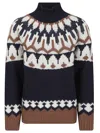 Ermanno Firenze Geometric Pattern Knitted Wool Turtleneck Sweater In Multi