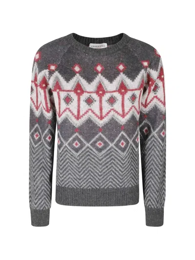 Ermanno Firenze Geometric-pattern Sequin-embellished Sweater In Gray