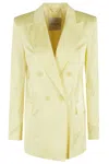 Ermanno Firenze Double-breasted Blazer With Notched Lapel And Padded Shoulders In Giallino