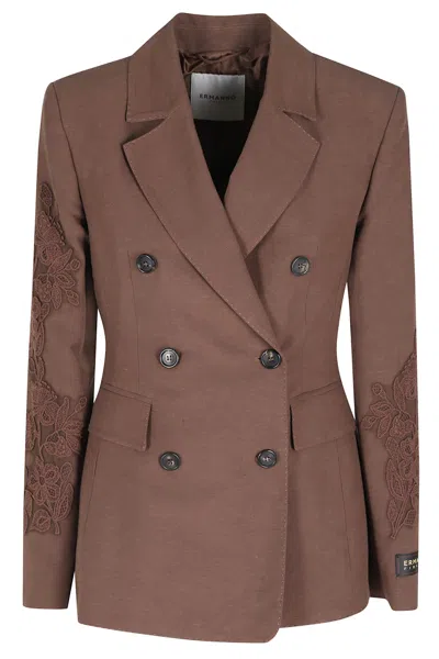 Ermanno Firenze Double-breasted Suit Jacket In Brown