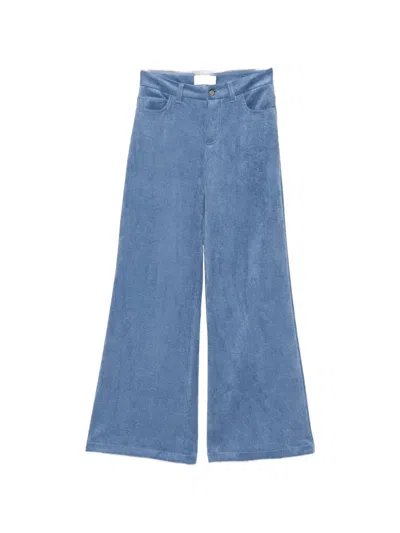 Ermanno Firenze Corduroy-effect Wide-leg Casual Trousers In Blue