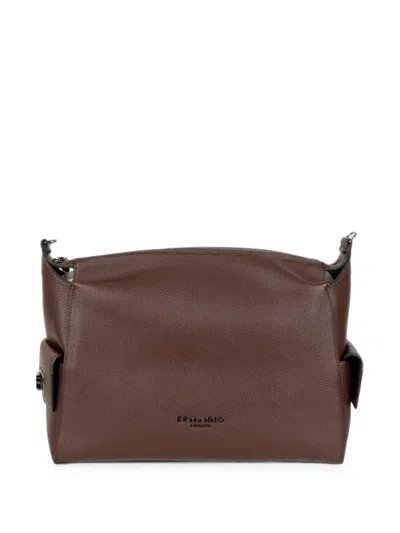 Ermanno Firenze Grained-texture Side-pocket Clutch Bag In Brown