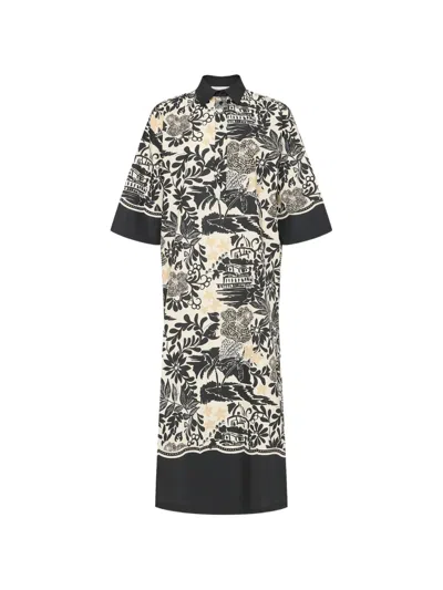 Ermanno Firenze Graphic-print Button-up Midi Dress In Black