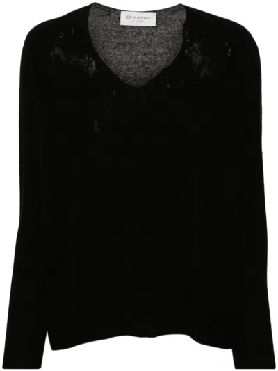 Ermanno Firenze Guipure Lace-detail Sweater In Black