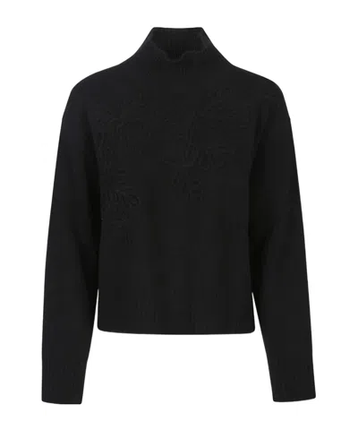 Ermanno Firenze High-neck Floral-embroidered Sweater In Black
