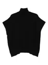 Ermanno Firenze Ribbed Turtleneck With Short Sleeves And Side Slits In Black