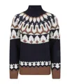 Ermanno Firenze Geometric Pattern Knitted Wool Turtleneck Sweater In Black