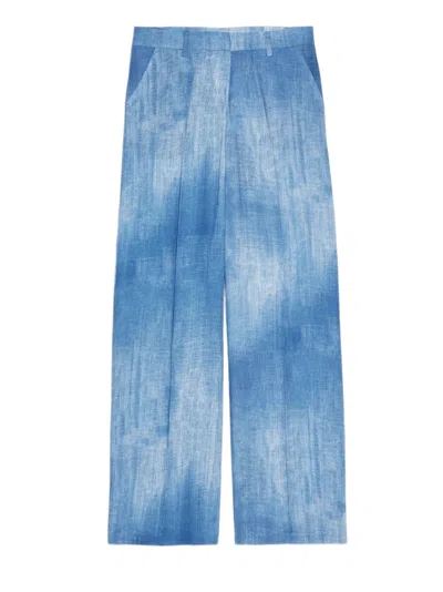 Ermanno Firenze High-waisted Wide-leg Trousers With Washed Denim Effect In Brown