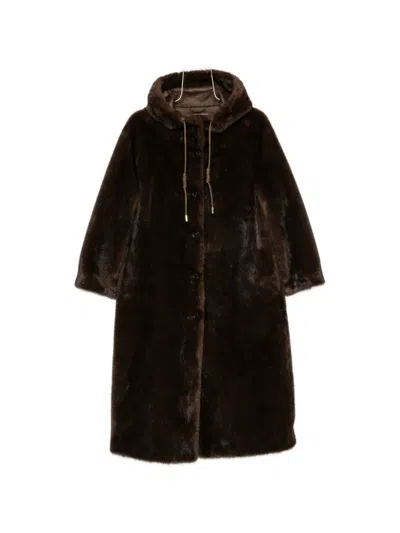 Ermanno Firenze Hooded Faux-fur Coat In Brown