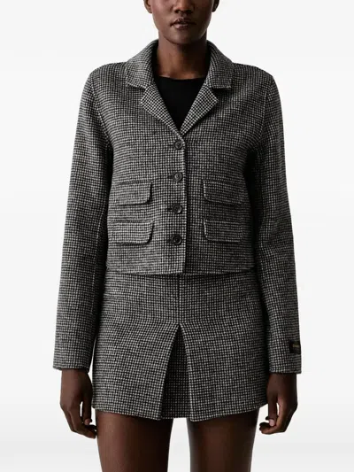 Ermanno Firenze Houndstooth-pattern Cropped Jacket In Black