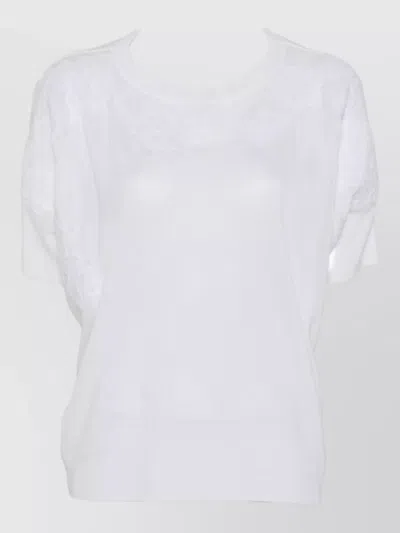 Ermanno Firenze Knit Top Round Neck Short Sleeves Embroidery In White