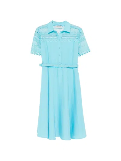 Ermanno Firenze Lace Belted Dress In Blue