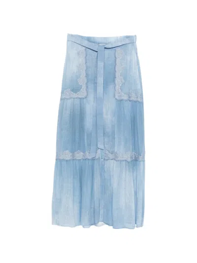 Ermanno Firenze Lace Belted Maxi Skirt In Blue