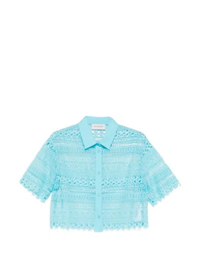 Ermanno Firenze Lace Cropped Shirt In Blue