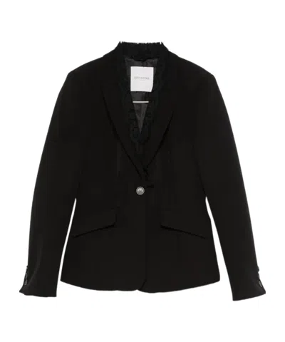 Ermanno Firenze Lace-detail Single-breasted Jacket In Black