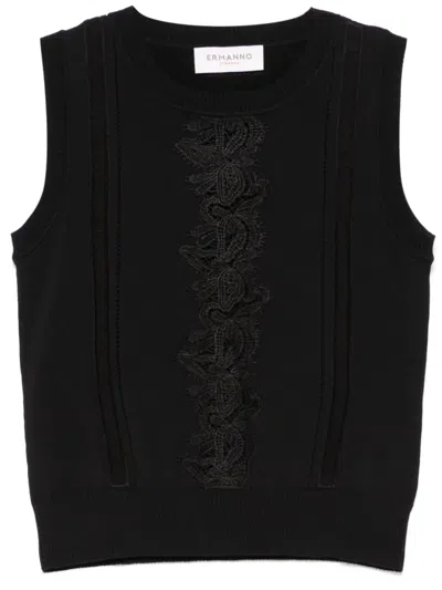 Ermanno Firenze Lace-detail Top In Black