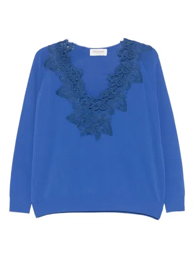 Ermanno Firenze Oberteil Mit Spitze In Blau