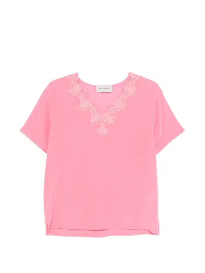Ermanno Firenze Lace-detail V-neck Top In Pink