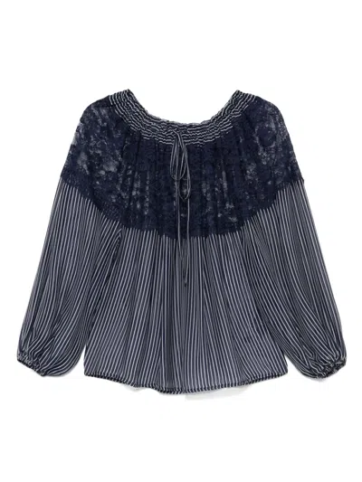 Ermanno Firenze Lace-detailed Blouse In Blue