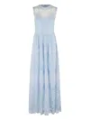 Ermanno Firenze Sleeveless Maxi Dress In Tulle And Lace With Scalloped Edges In Blue