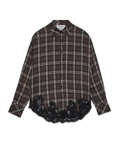 Ermanno Firenze Lace Embroidered Checked Shirt In Black
