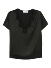 Ermanno Firenze Lace Trim V Neck Short Sleeves Top In Black