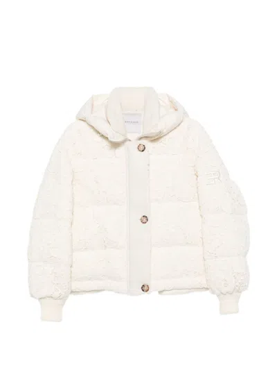 Ermanno Firenze Lace Overlay Padded Puffer Jacket In White