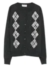 Ermanno Firenze Lace-panels Argyle-pattern Cardigan In Gray