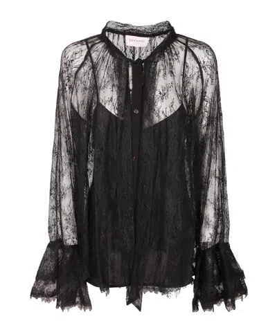 Ermanno Firenze Lace Shirt With Ties In Black